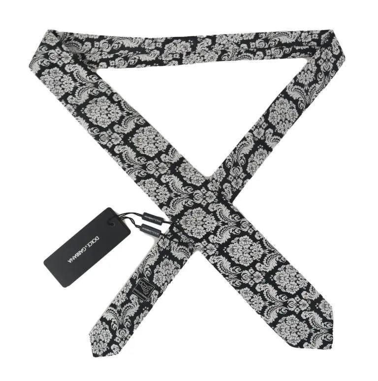 Black Silk White Baroque Pattern Tie
