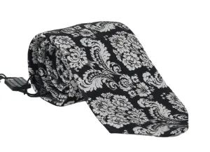 Black Silk White Baroque Pattern Tie
