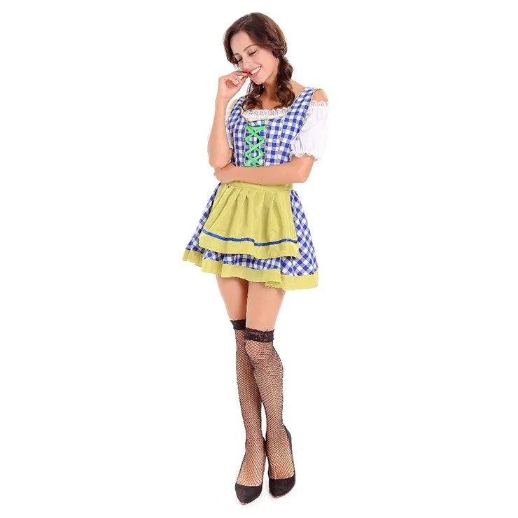 Blue and Yellow Checked Oktoberfest Dirndl OCW49
