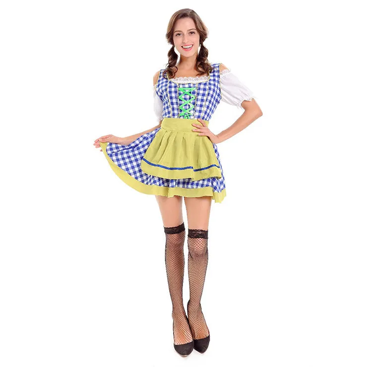 Blue and Yellow Checked Oktoberfest Dirndl OCW49