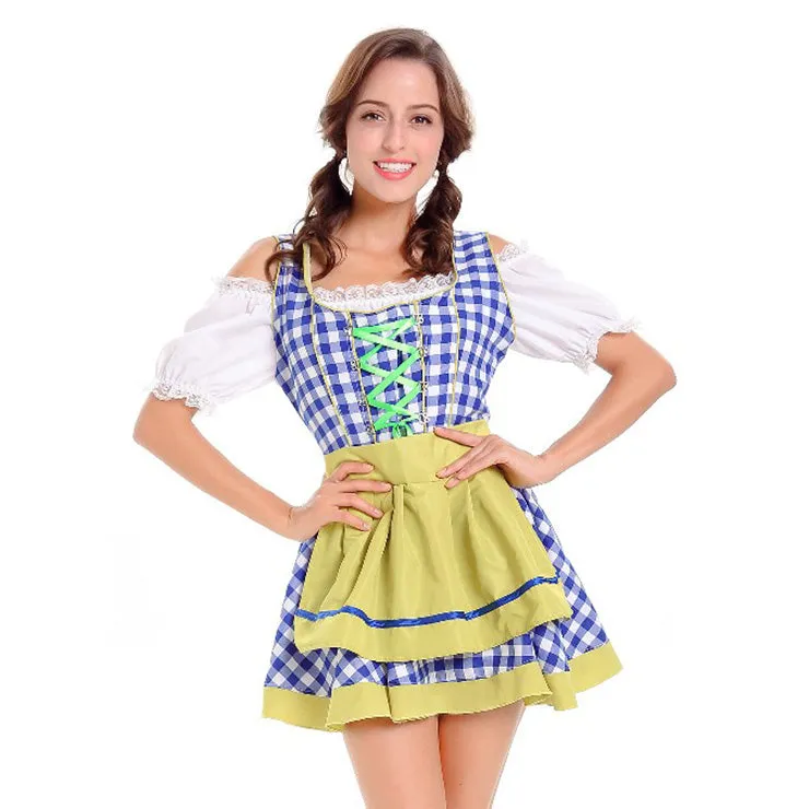 Blue and Yellow Checked Oktoberfest Dirndl OCW49