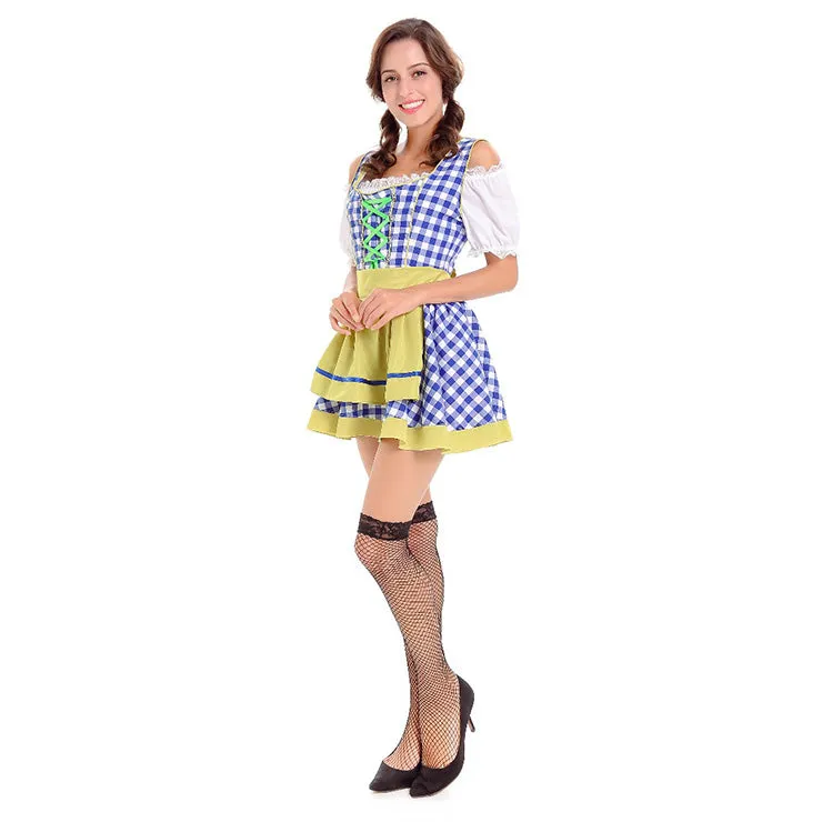 Blue and Yellow Checked Oktoberfest Dirndl OCW49