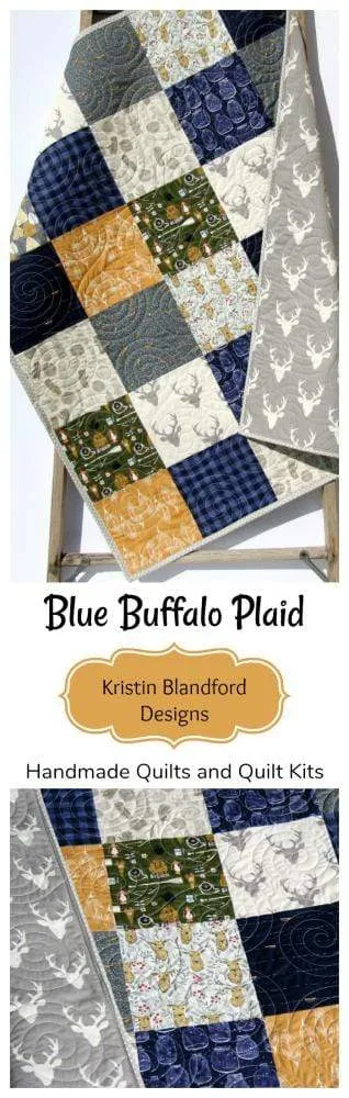 Blue Buffalo Plaid Quilt, Woodland Boy Lumberjack Plaid Check, Deer Camping