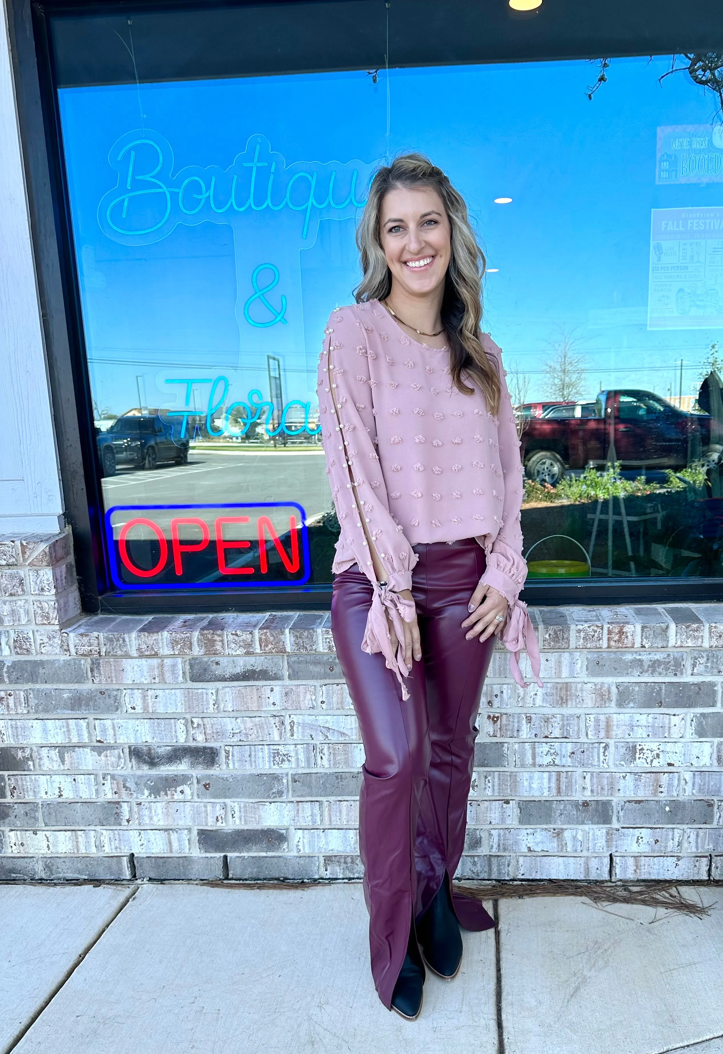 Blush Pearl Sleeve Blouse