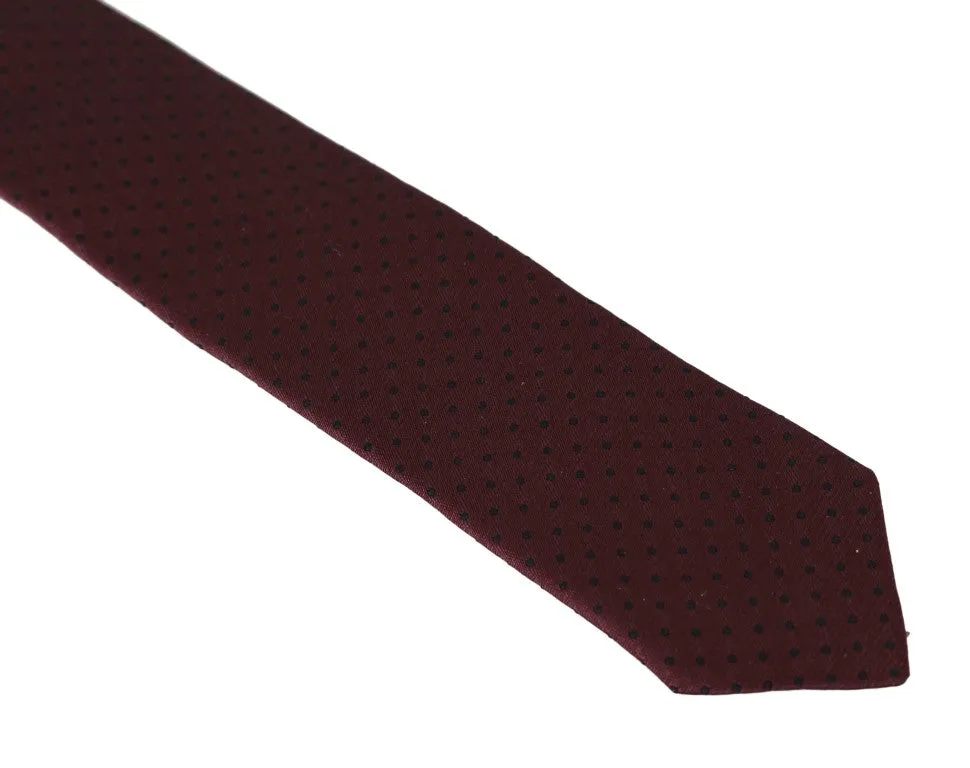 Bordeaux Silk Polka Dot Pattern Slim Tie