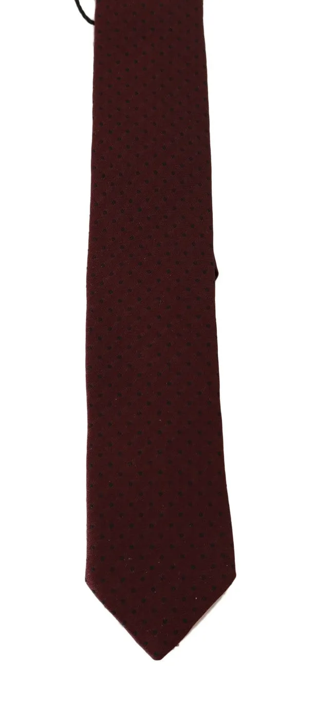 Bordeaux Silk Polka Dot Pattern Slim Tie