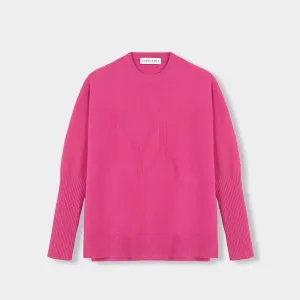 Boxy sweater Cashmere fuchsia with YY logo