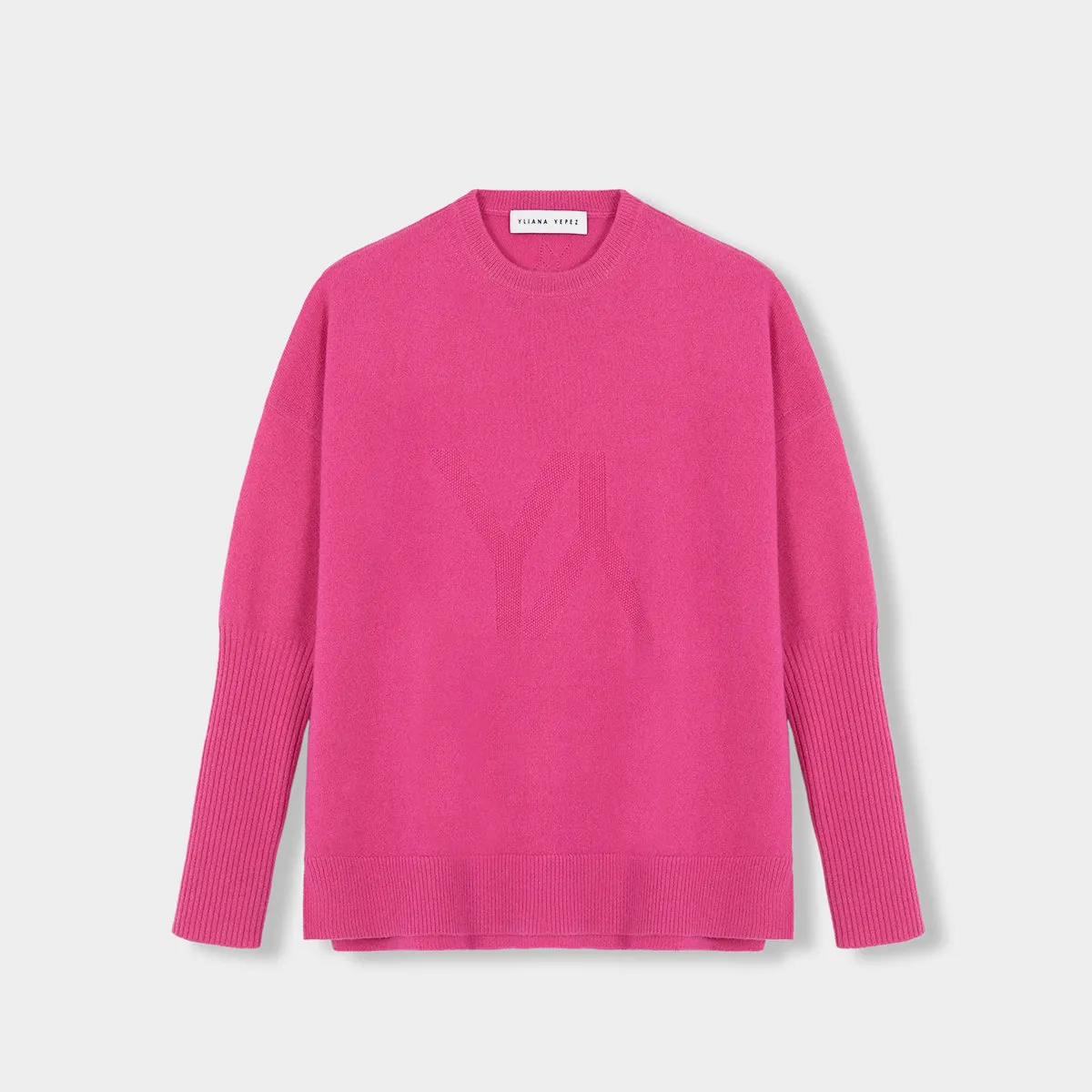 Boxy sweater Cashmere fuchsia with YY logo
