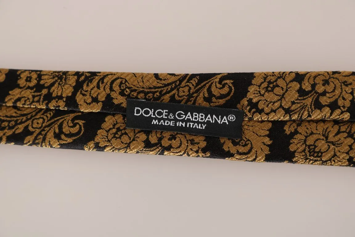 Brown Silk Gold Pattern Slim Tie