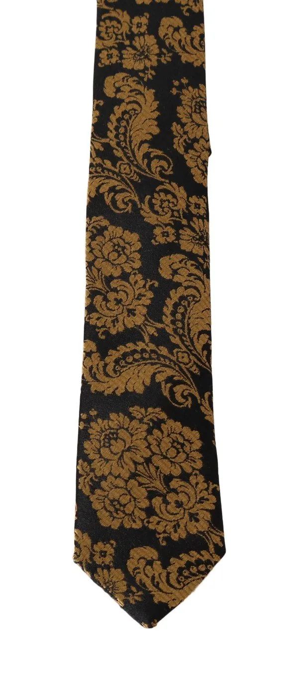 Brown Silk Gold Pattern Slim Tie