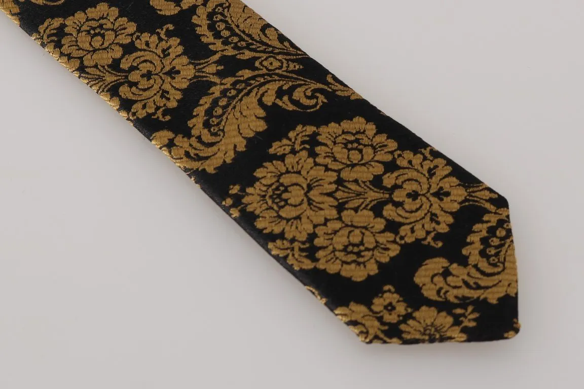 Brown Silk Gold Pattern Slim Tie