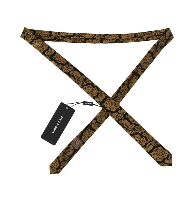 Brown Silk Gold Pattern Slim Tie