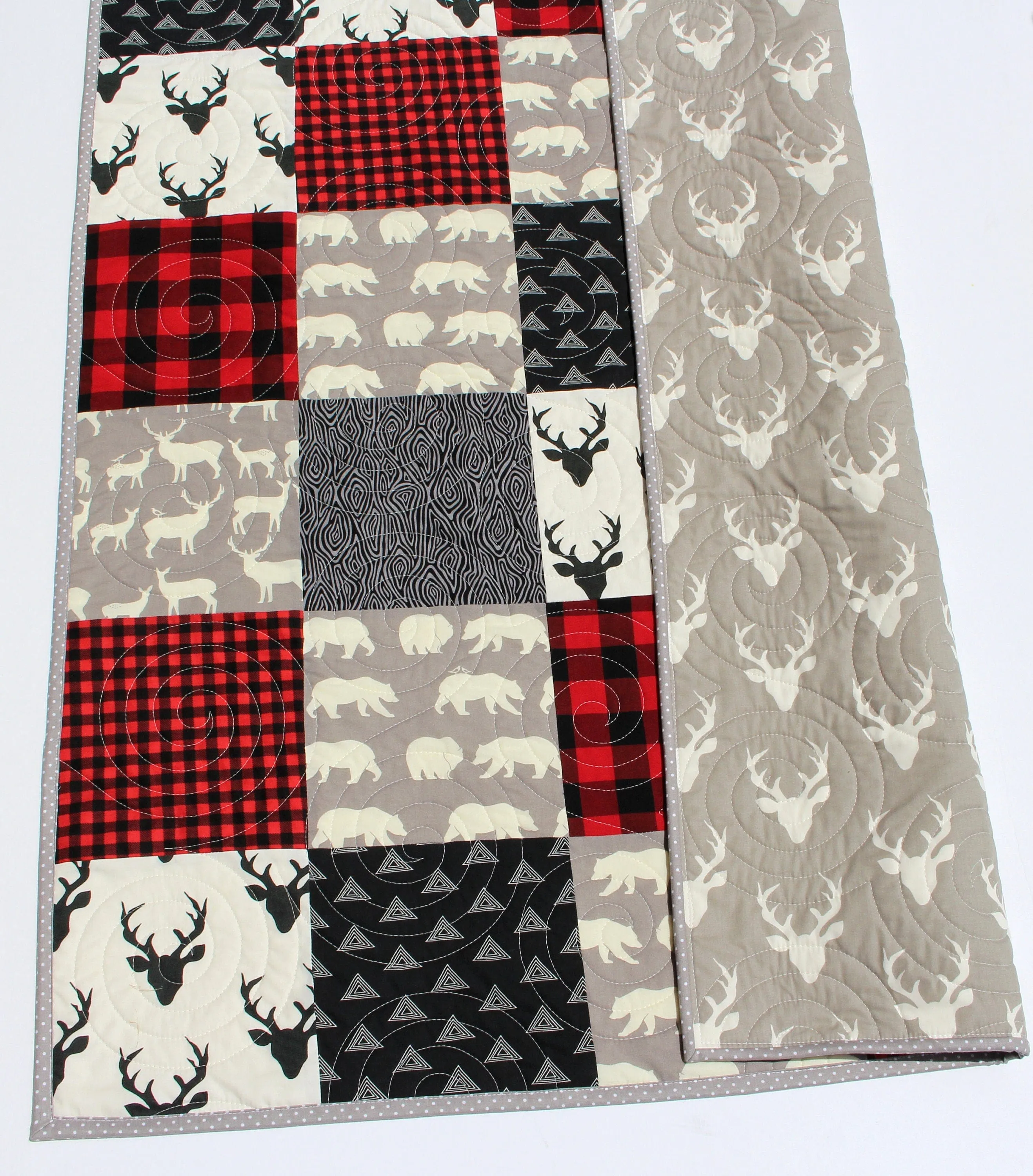 Buffalo Plaid Quilt Baby Lumberjack Check Blanket, Red Black Grey Gray Handmade Gift for Newborn Personalize Monogram Initial Name Birthdate