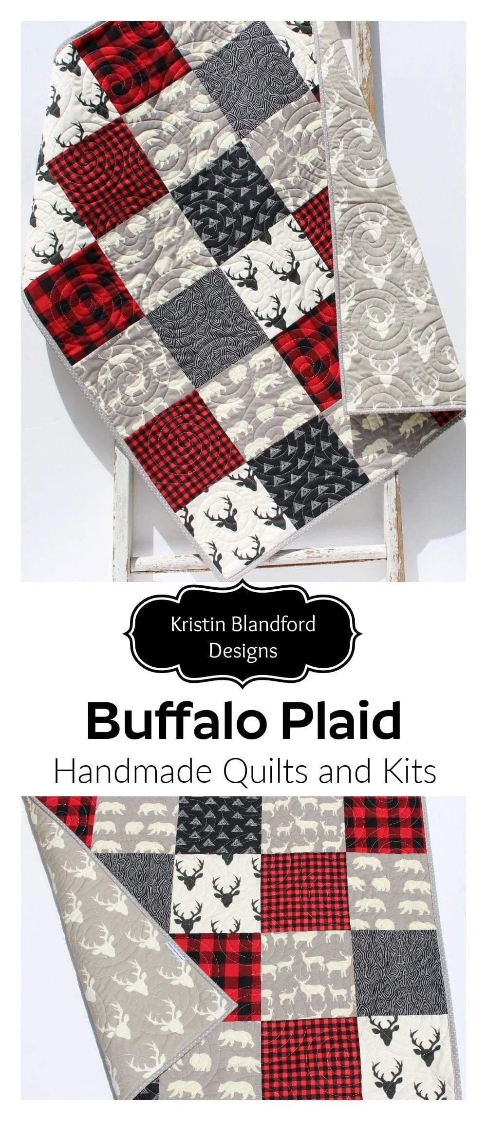 Buffalo Plaid Quilt Baby Lumberjack Check Blanket, Red Black Grey Gray Handmade Gift for Newborn Personalize Monogram Initial Name Birthdate