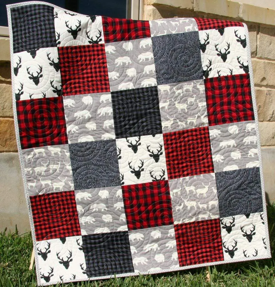 Buffalo Plaid Quilt, Woodland Boy Lumberjack Plaid Check Nursery, Deer Buck Boy Baby Bedding