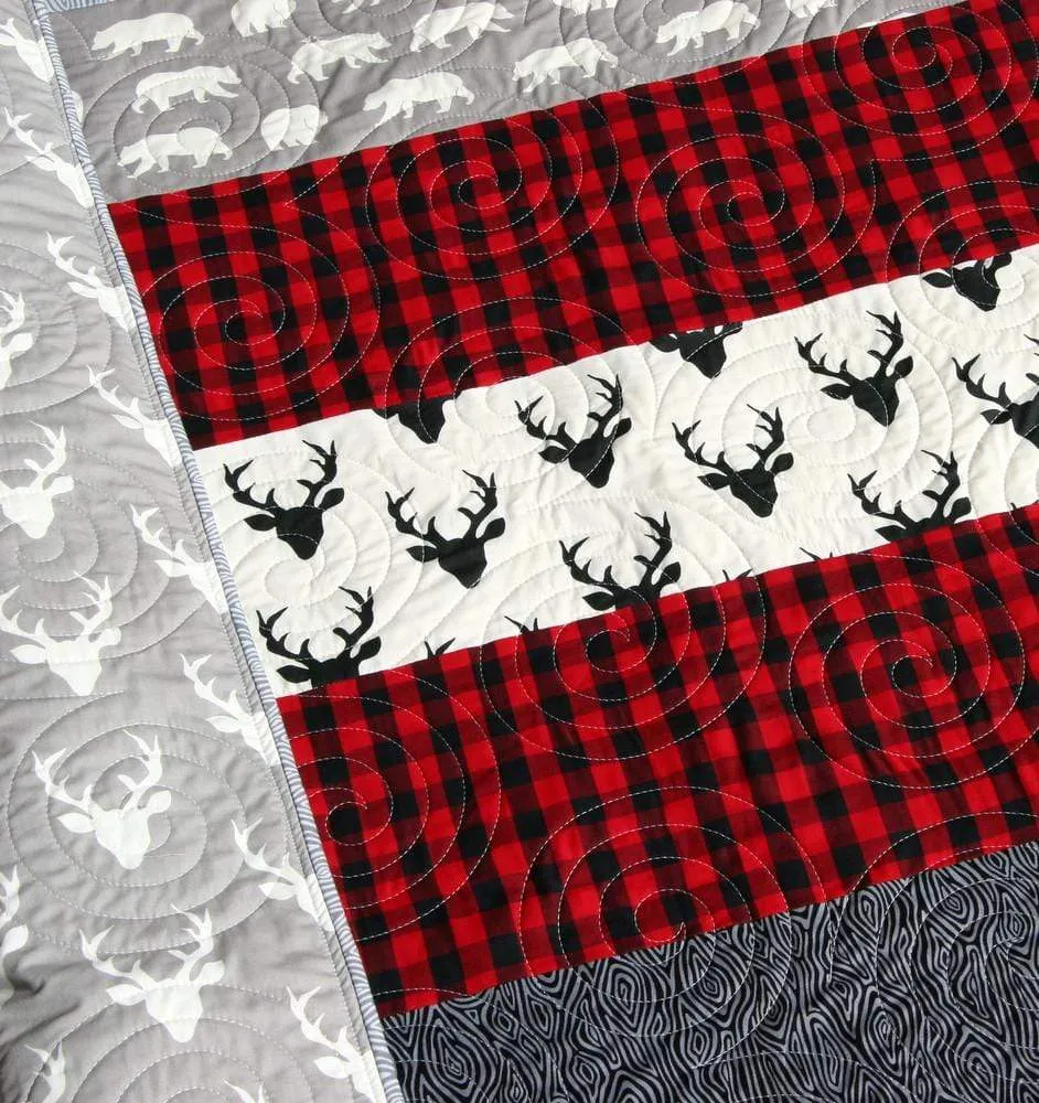 Buffalo Plaid Quilt, Woodland Lumberjack Plaid Check, Deer Buck Bear Boy or Girl Blanket