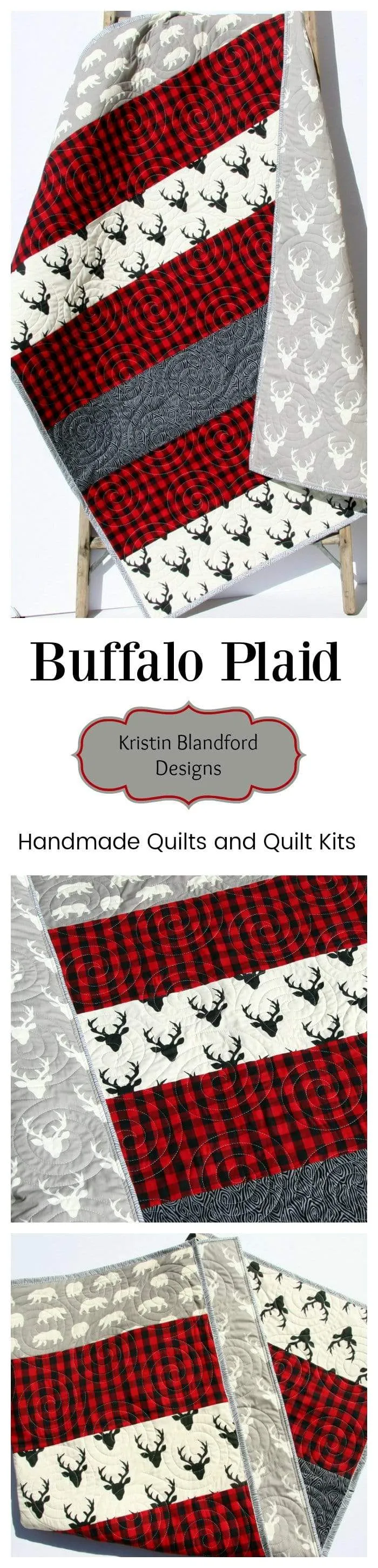 Buffalo Plaid Quilt, Woodland Lumberjack Plaid Check, Deer Buck Bear Boy or Girl Blanket