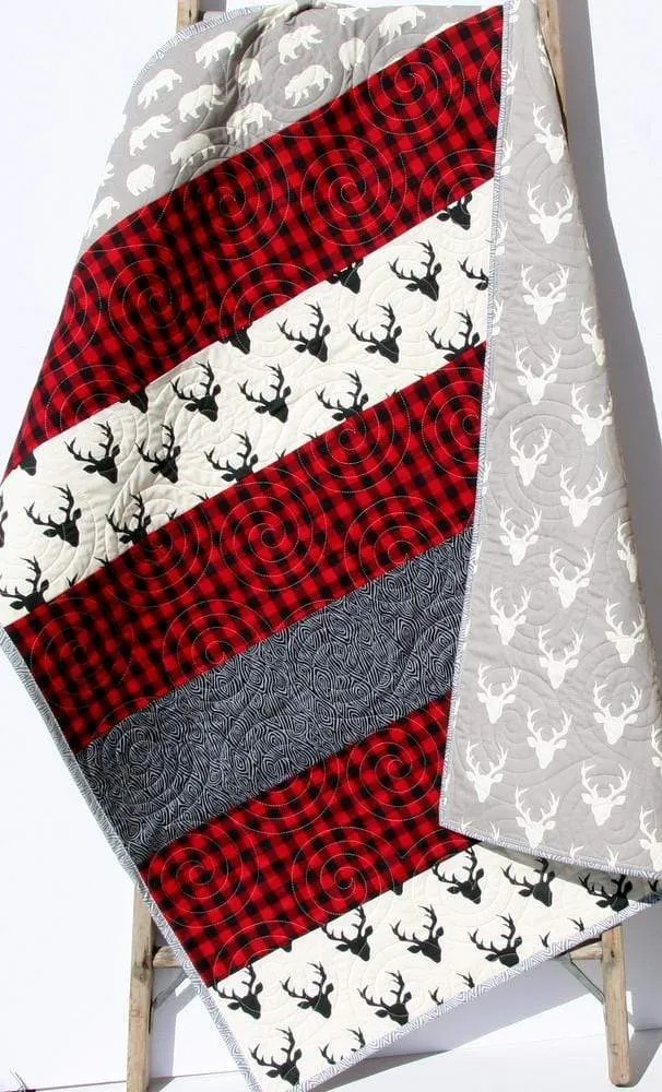 Buffalo Plaid Quilt, Woodland Lumberjack Plaid Check, Deer Buck Bear Boy or Girl Blanket