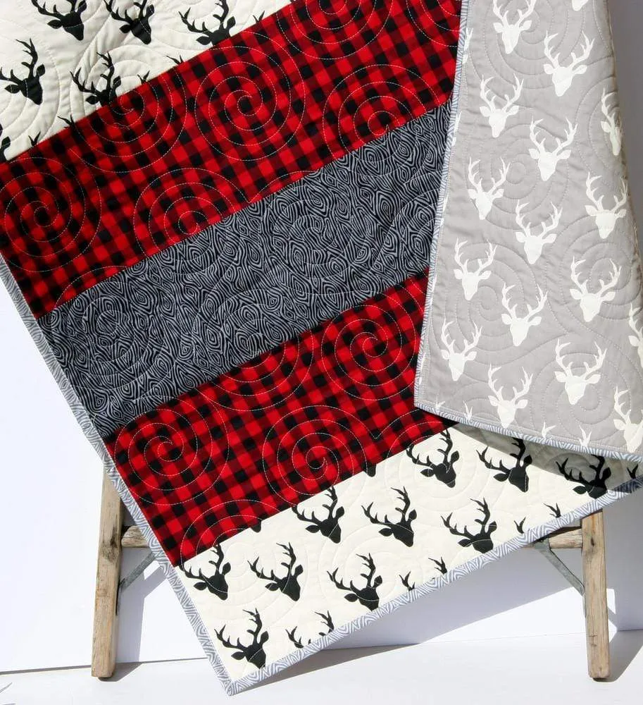 Buffalo Plaid Quilt, Woodland Lumberjack Plaid Check, Deer Buck Bear Boy or Girl Blanket