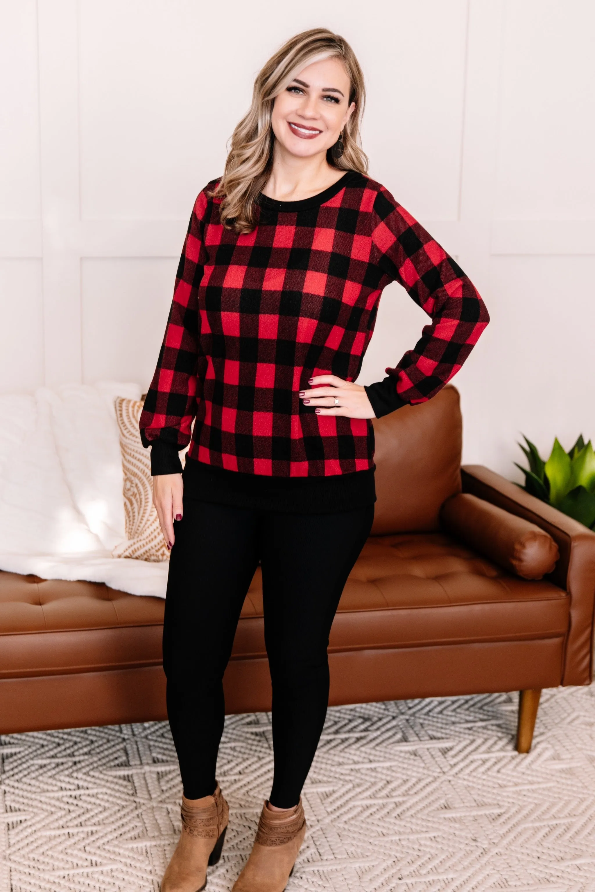 Buffaloed Again Red and Black Plaid Top
