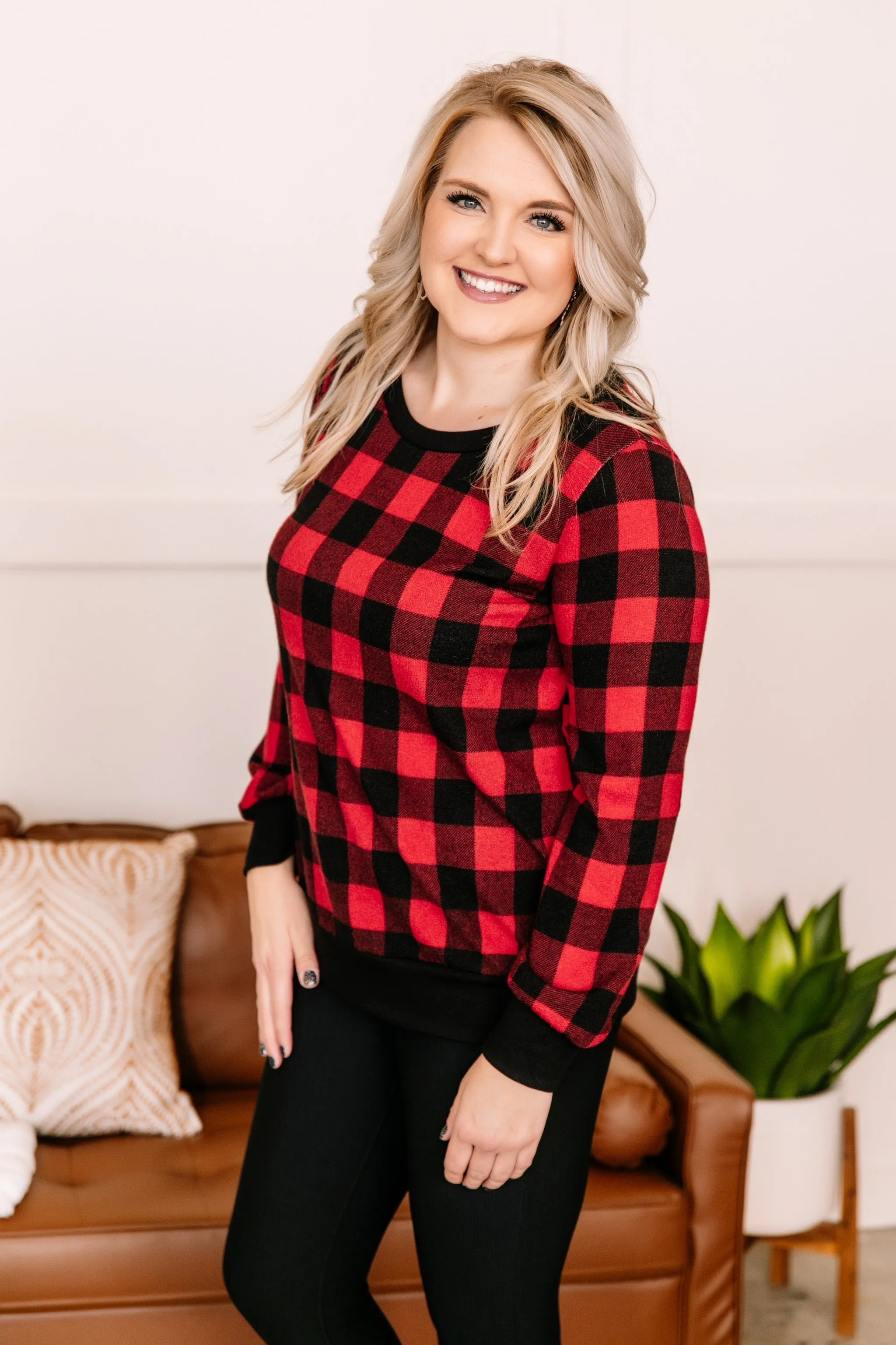 Buffaloed Again Red and Black Plaid Top