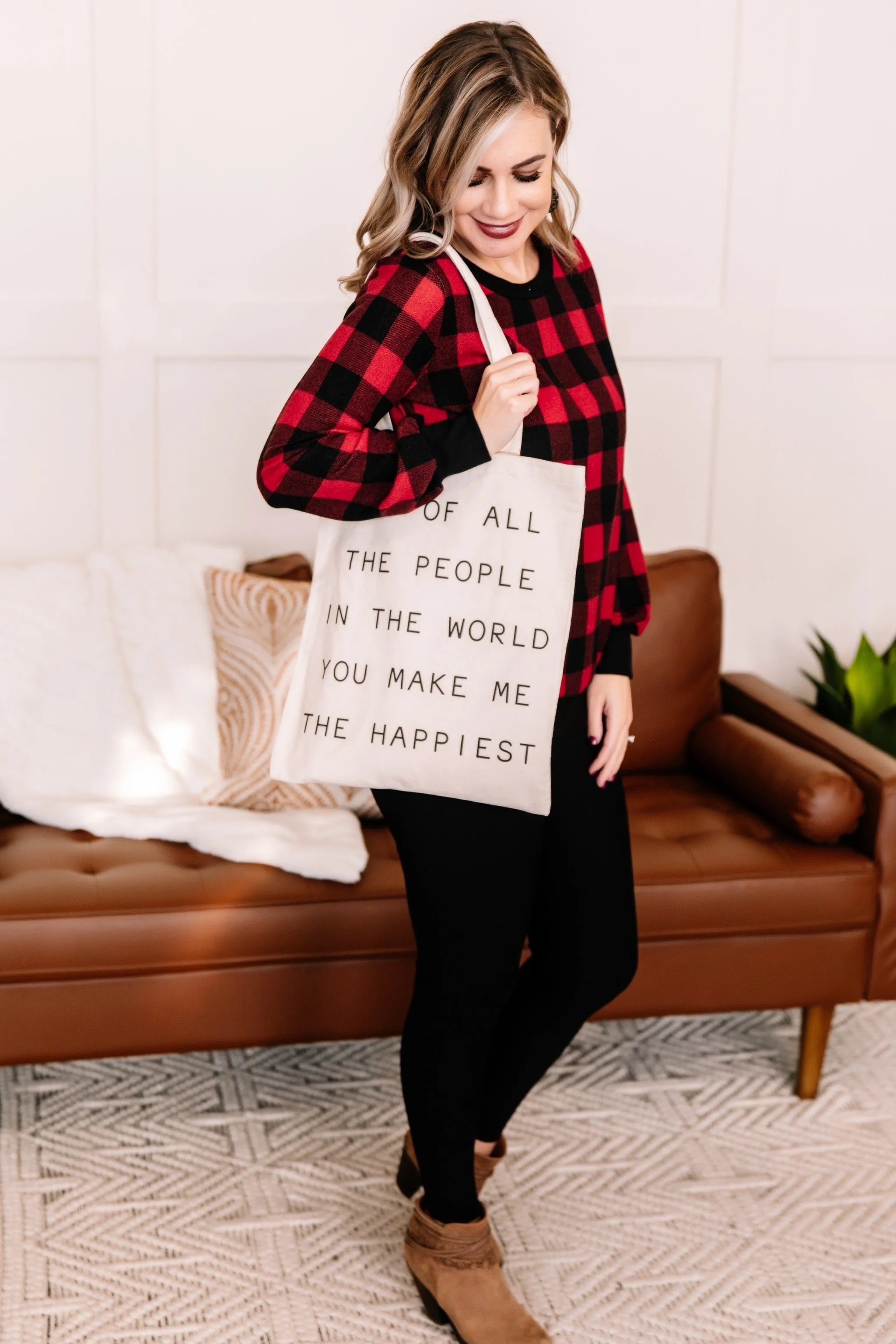 Buffaloed Again Red and Black Plaid Top