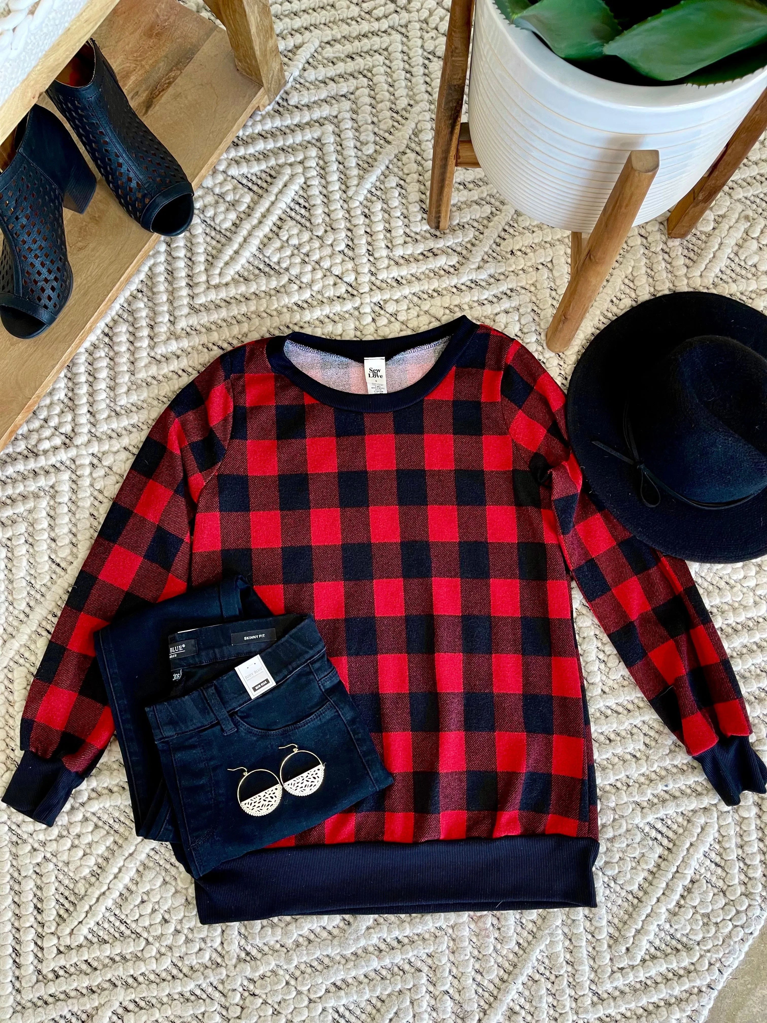 Buffaloed Again Red and Black Plaid Top