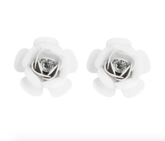 Camellia Stud Earrings with crystal - Silk Effect