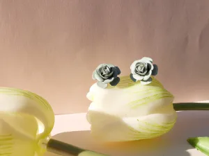 Camellia Stud Earrings with crystal - Silk Effect