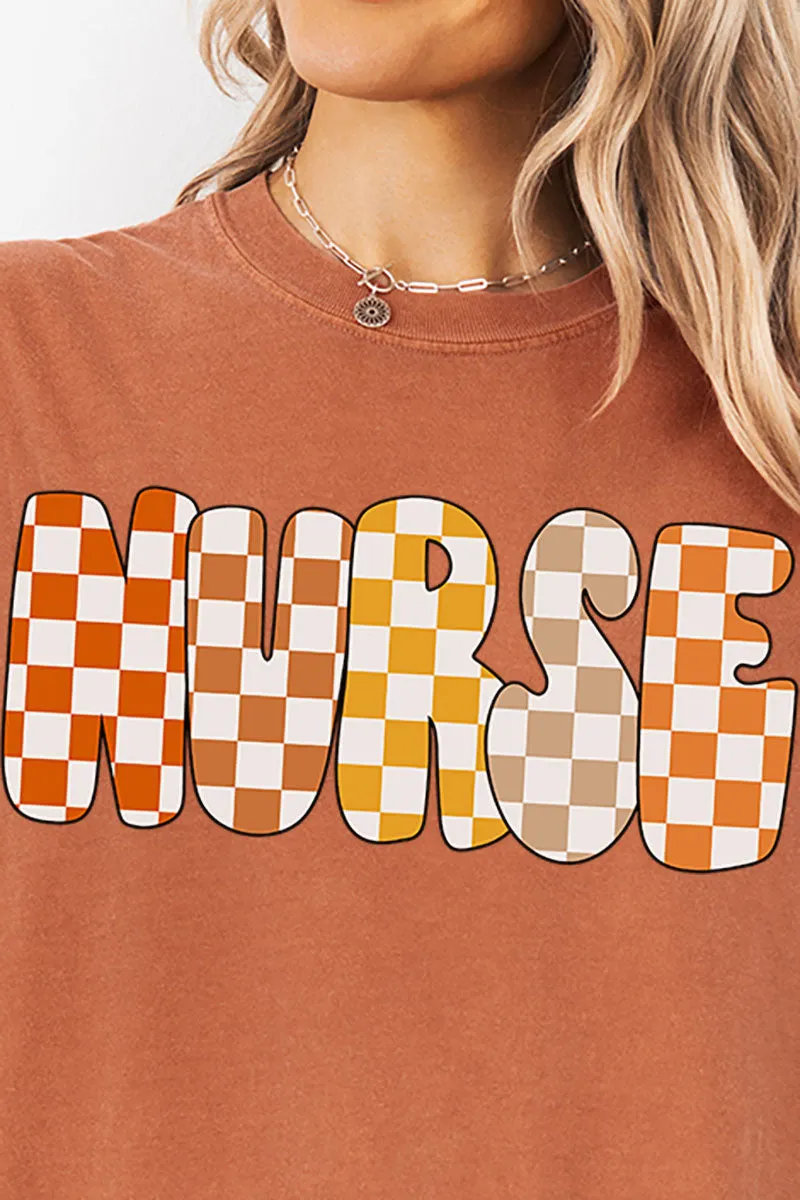 Checkered Autumn Nurse Comfort Colors Adult Ring-Spun Cotton Tee