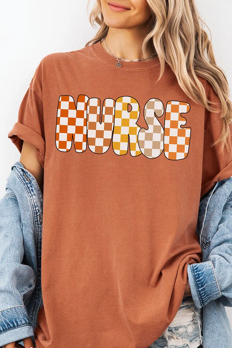 Checkered Autumn Nurse Comfort Colors Adult Ring-Spun Cotton Tee