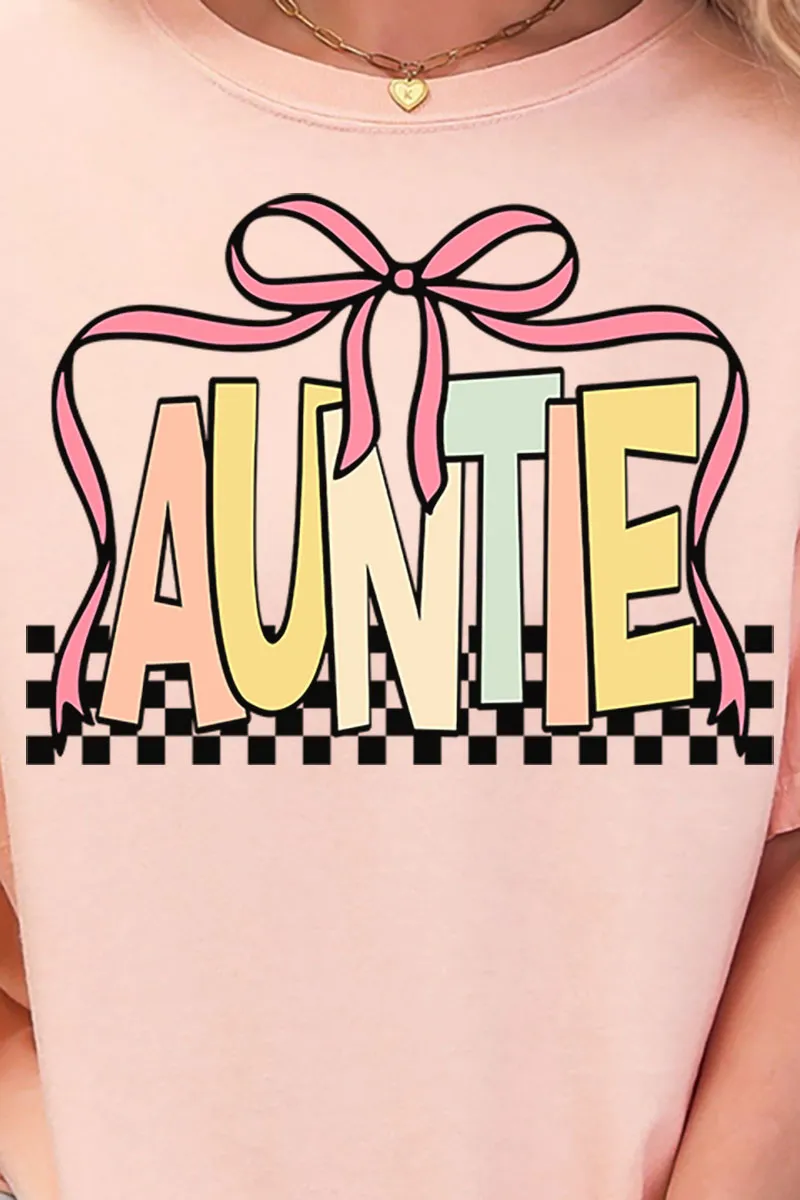 Checkered Bow Auntie Comfort Colors Adult Ring-Spun Cotton Tee
