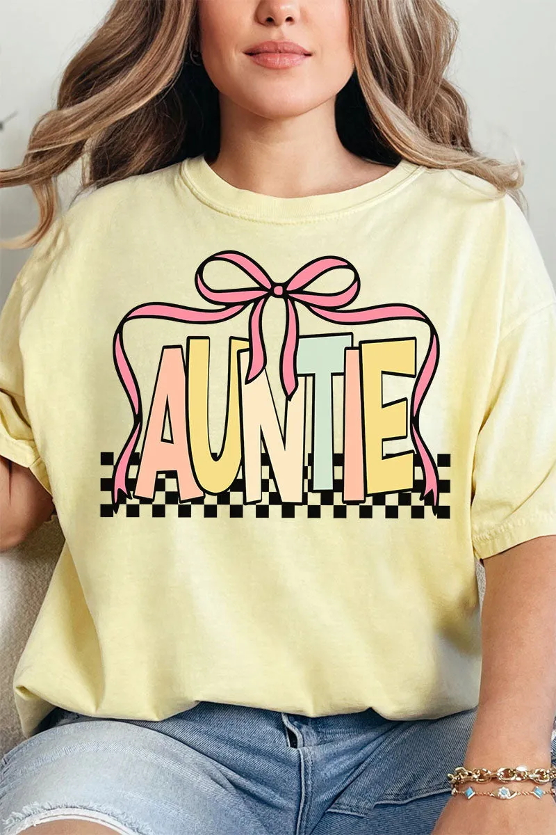 Checkered Bow Auntie Comfort Colors Adult Ring-Spun Cotton Tee