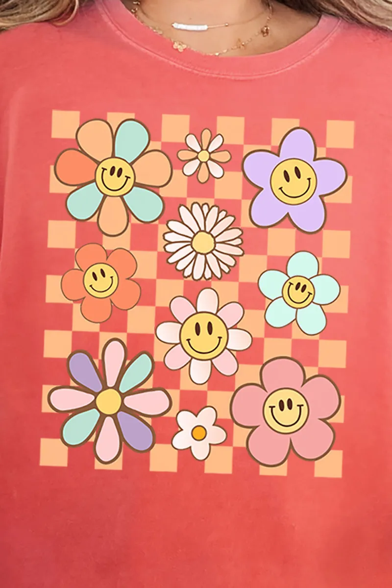 Checkered Happy Florals Comfort Colors Adult Ring-Spun Cotton Tee