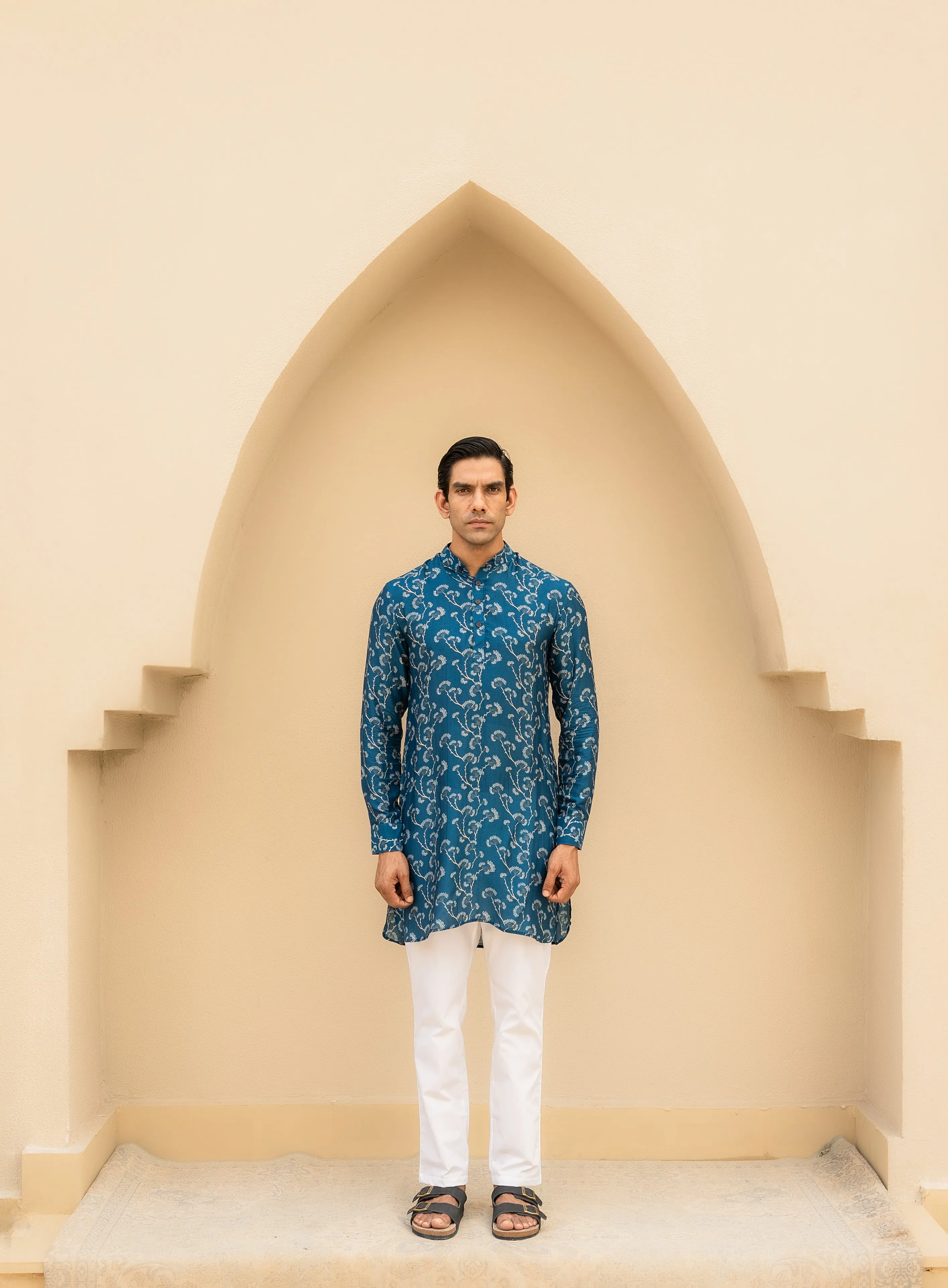 Coastal Bloom Blue Ganganagery Kurta