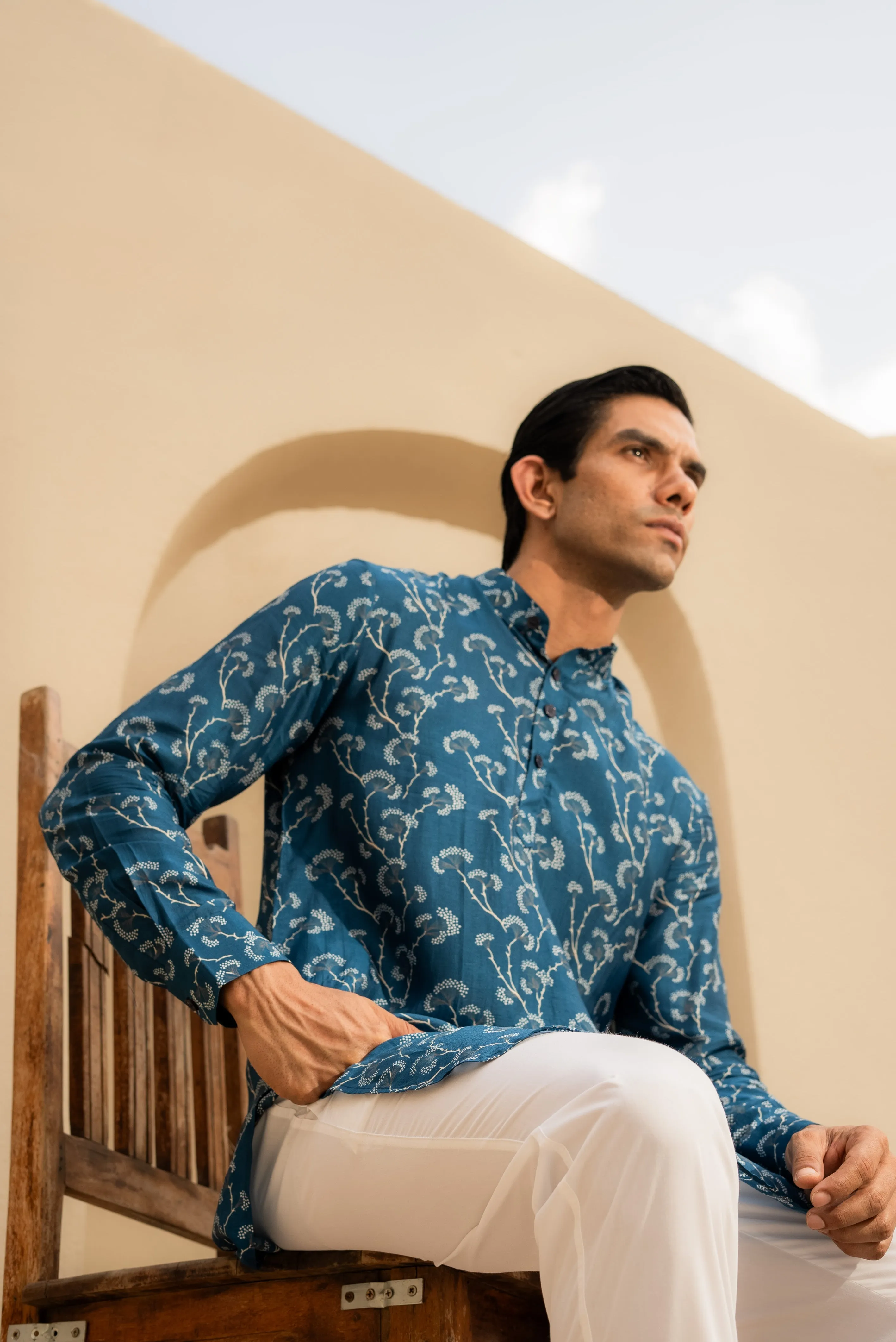Coastal Bloom Blue Ganganagery Kurta