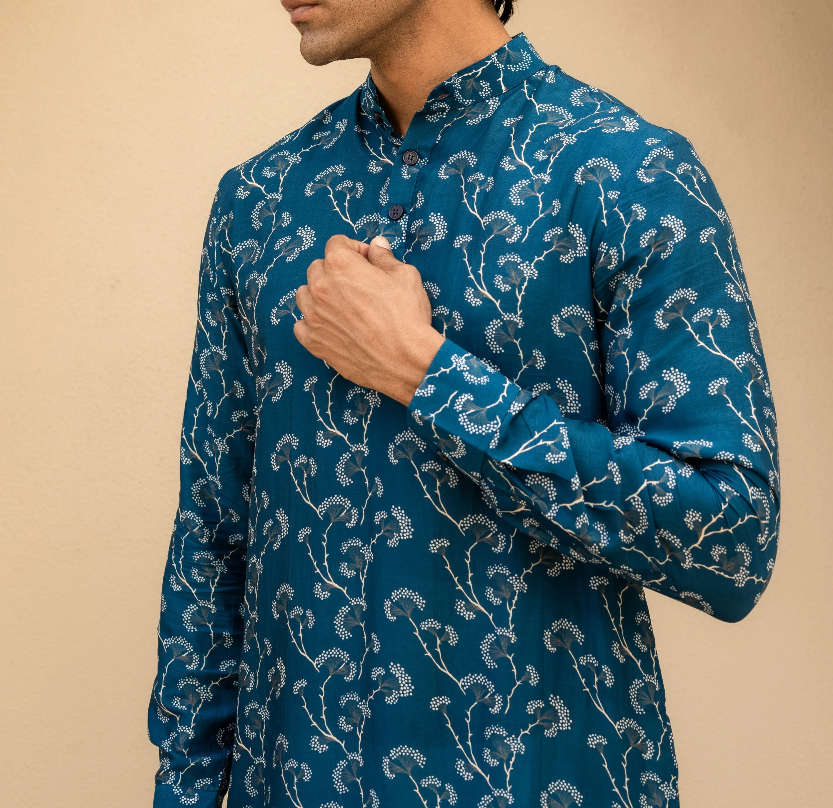 Coastal Bloom Blue Ganganagery Kurta