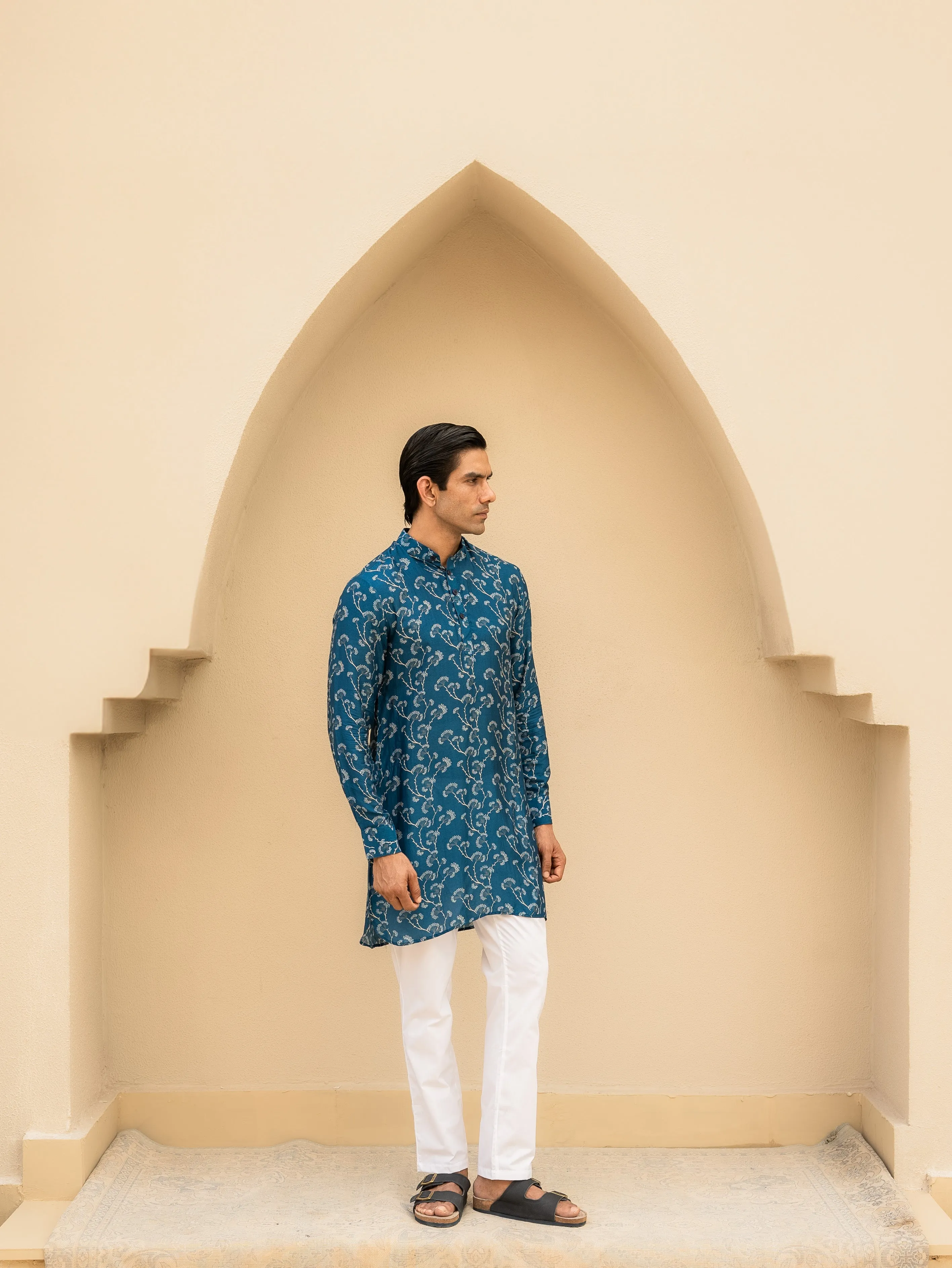 Coastal Bloom Blue Ganganagery Kurta