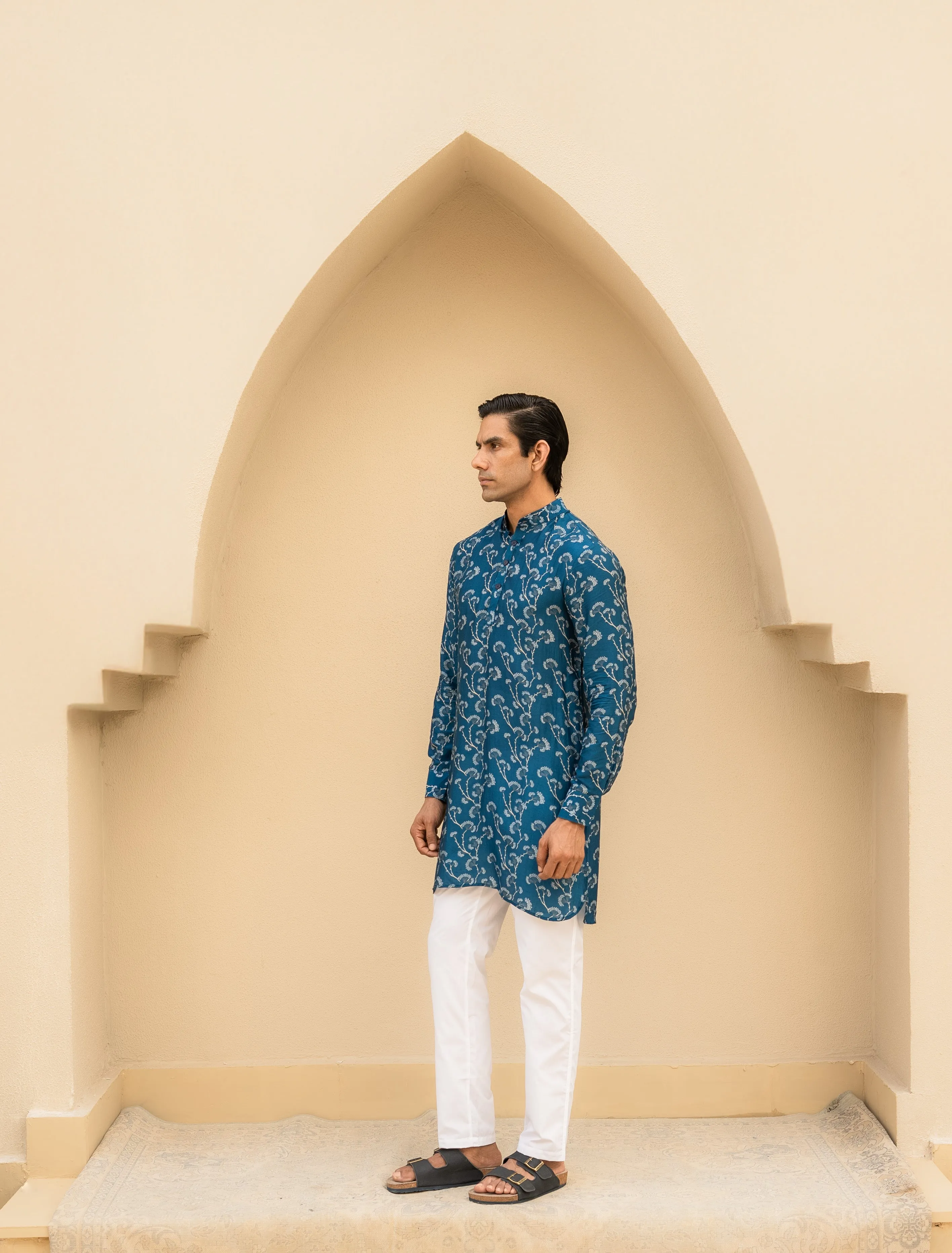 Coastal Bloom Blue Ganganagery Kurta