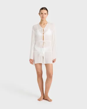 Cremona Tie Front Mini Coverup - White