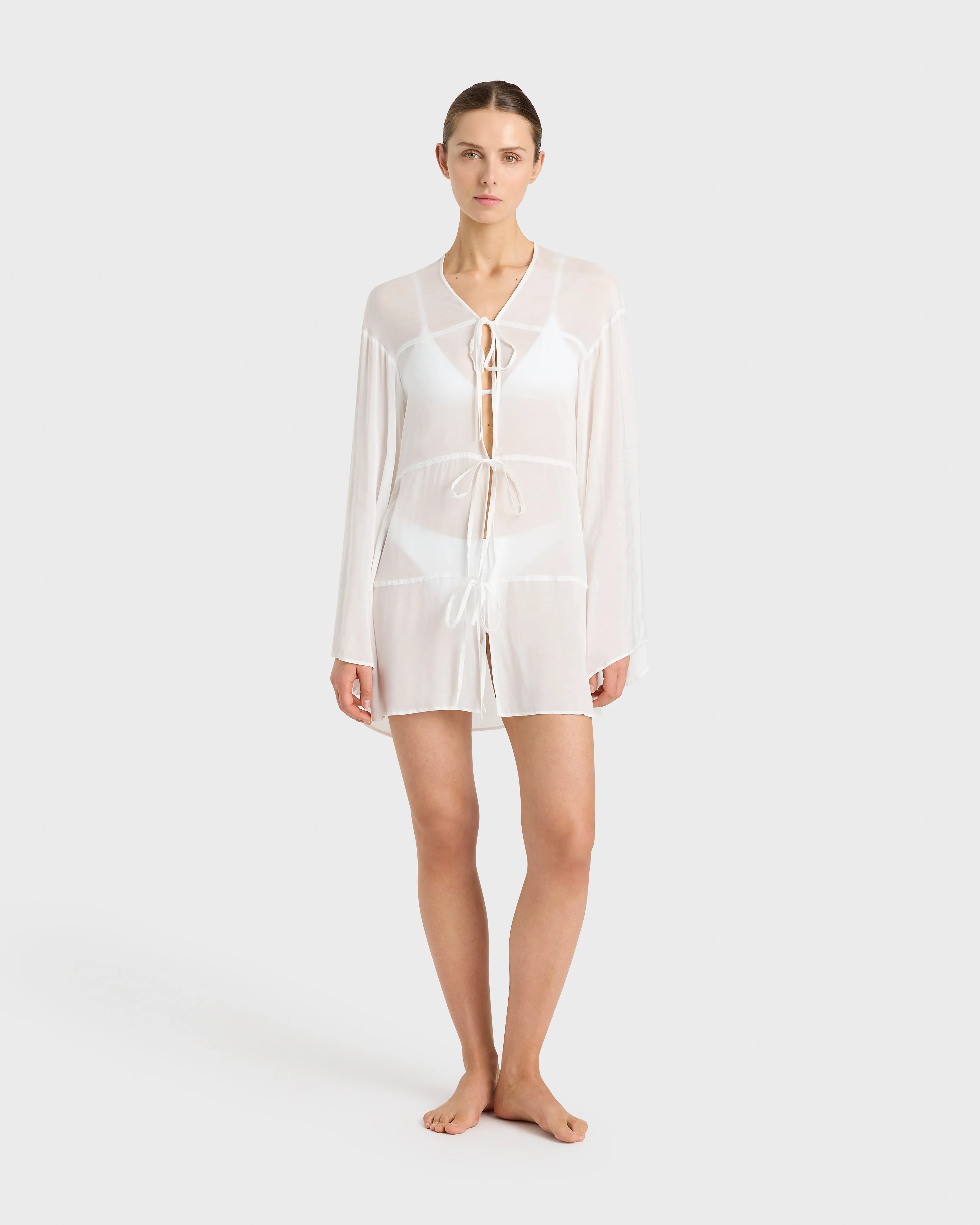 Cremona Tie Front Mini Coverup - White