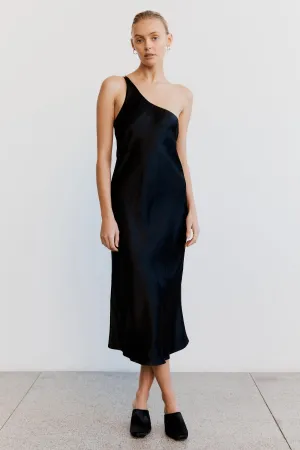 CRUSH BIAS ONE SHOULDER MIDI | BLACK