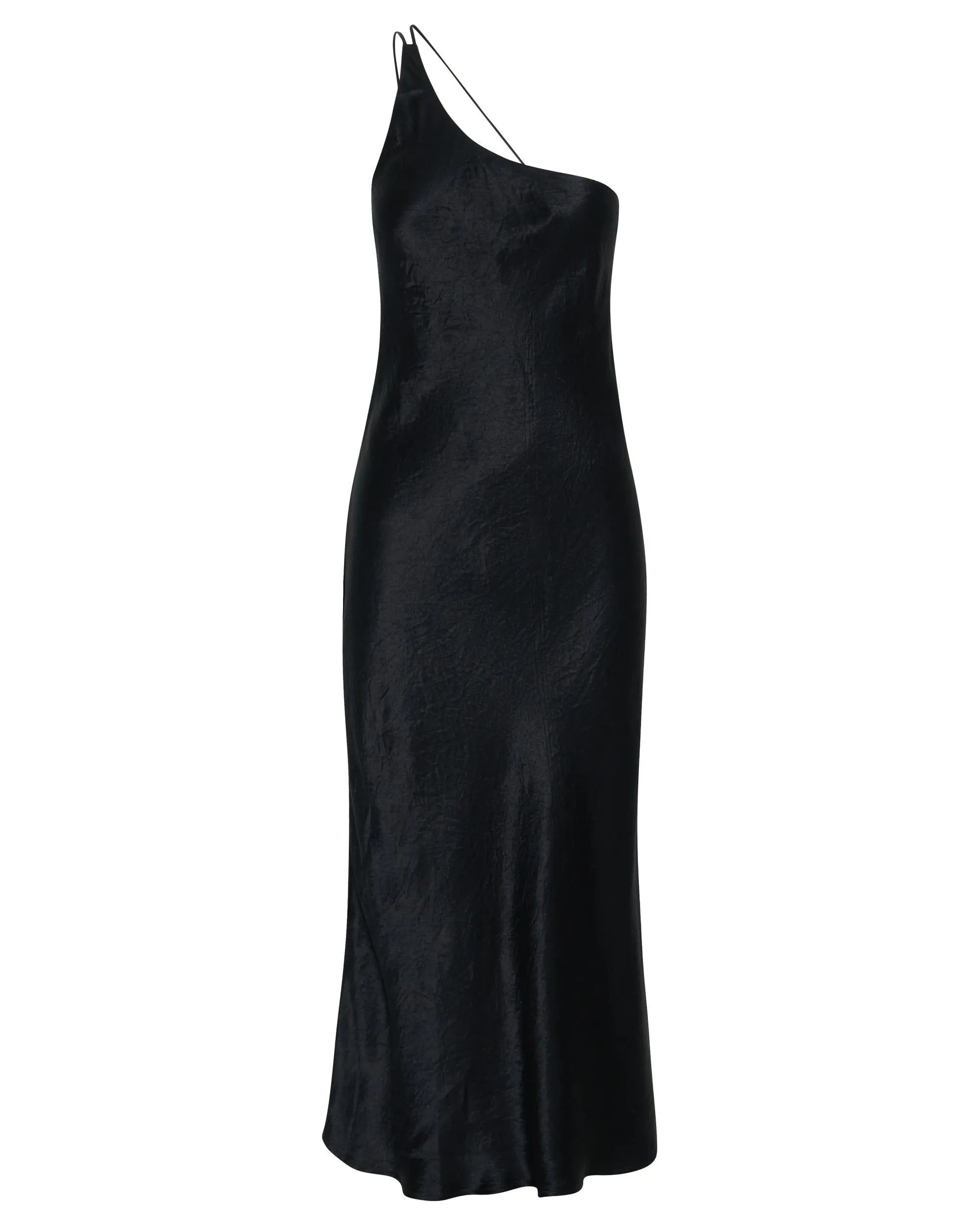 CRUSH BIAS ONE SHOULDER MIDI | BLACK