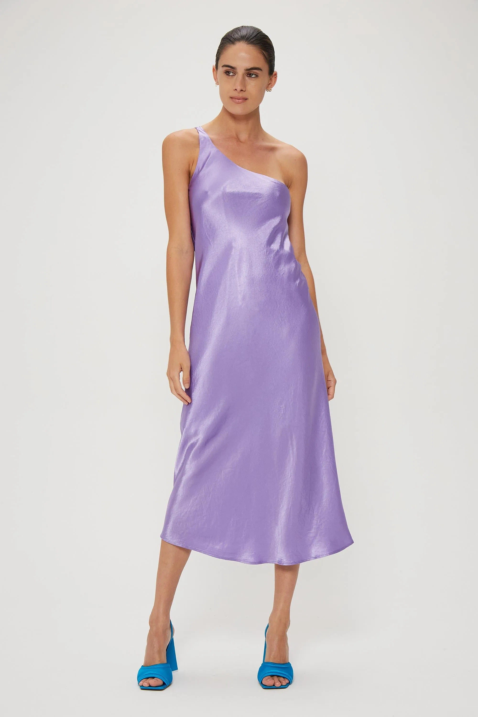 CRUSH BIAS ONE SHOULDER MIDI | VIOLET