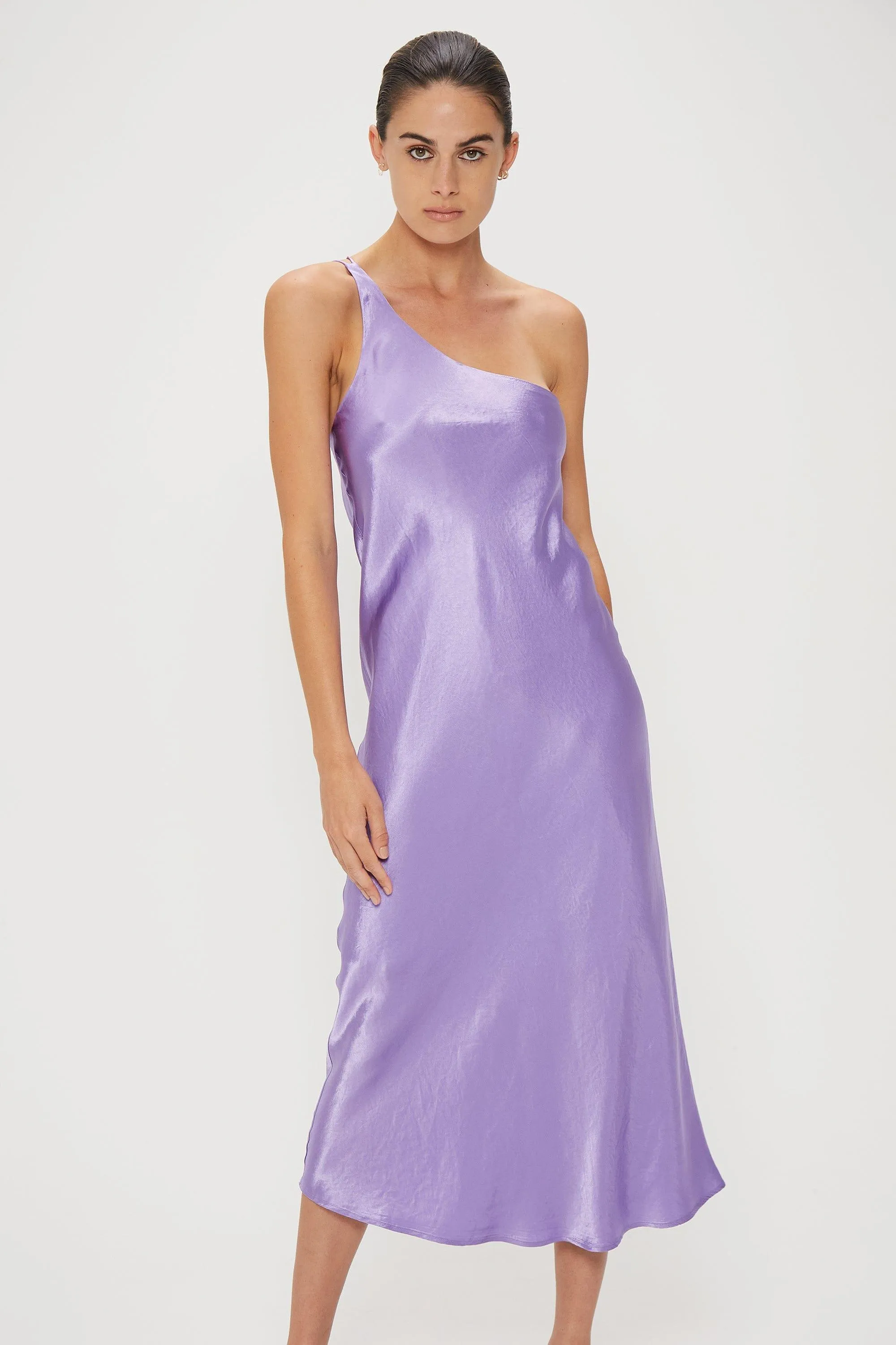 CRUSH BIAS ONE SHOULDER MIDI | VIOLET