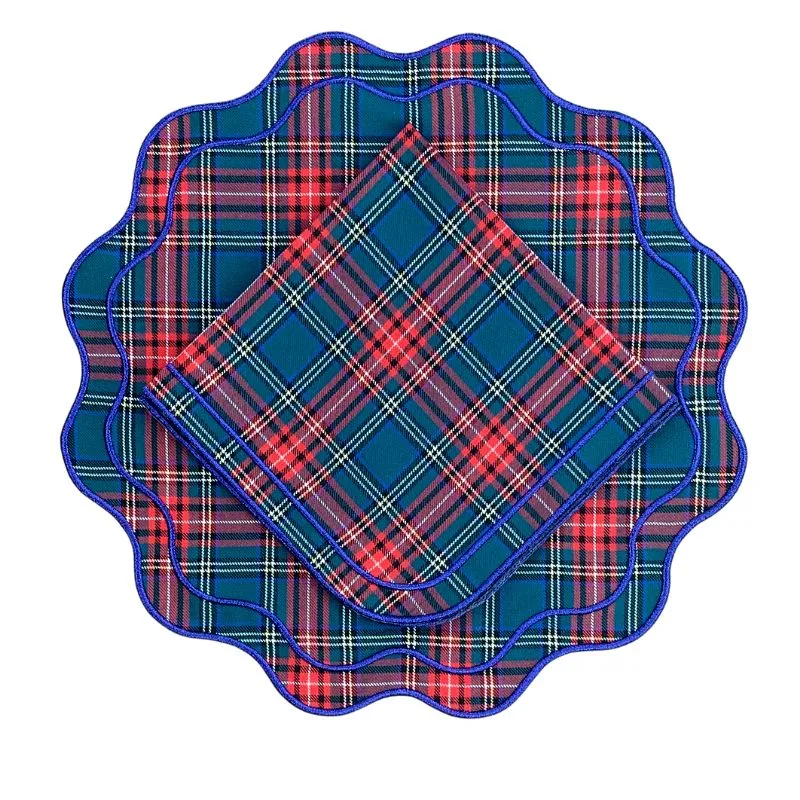 Darcy Napkin / Plaid with Blue Embroidery (Set of 4)