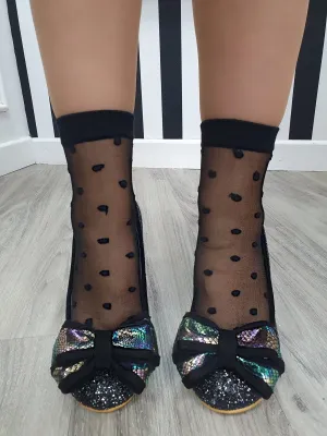 DMB Black Mesh Polka Dot Ankle Socks