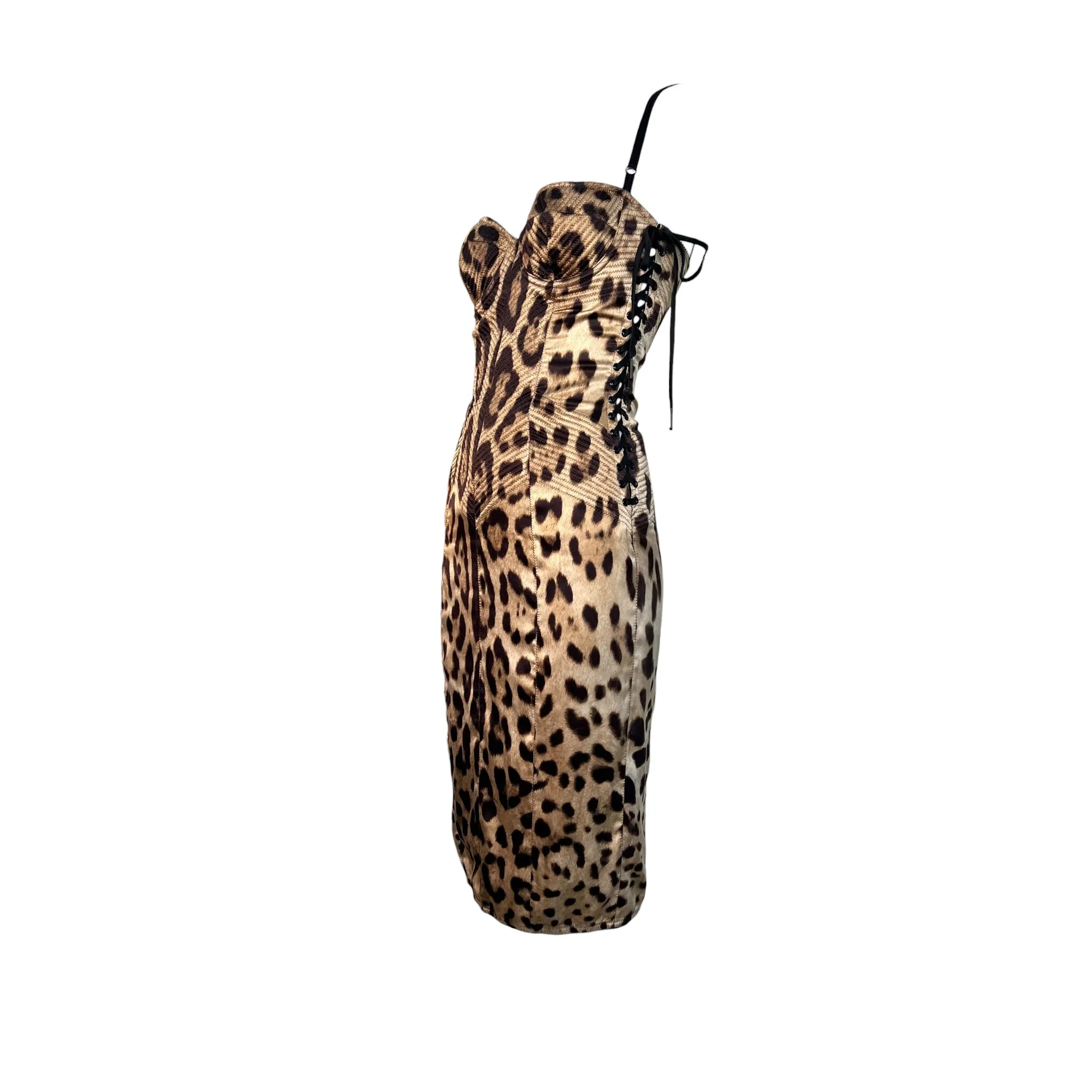 Dolce & Gabbana Y2K Iconic Silk Leopard Print Bustier Dress