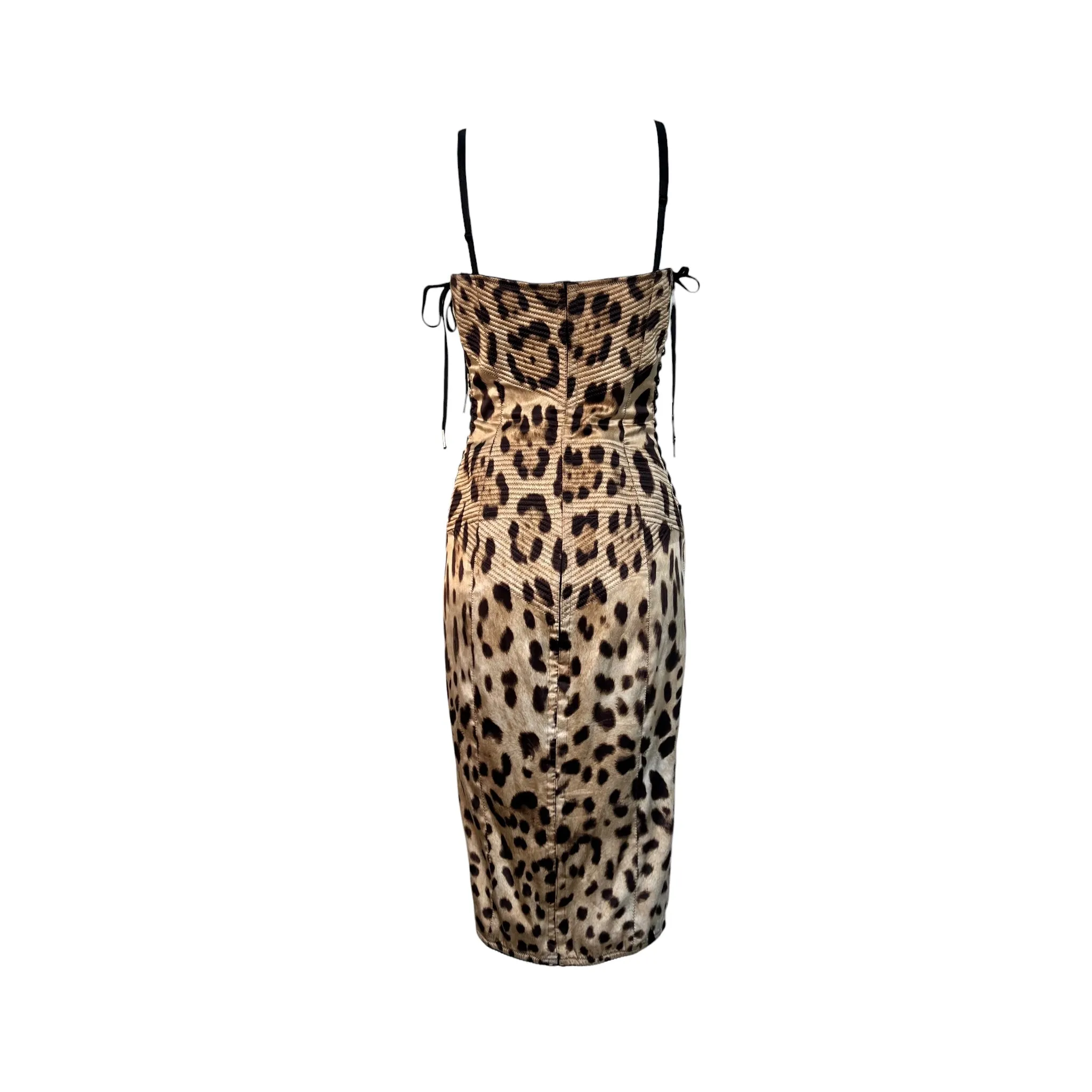 Dolce & Gabbana Y2K Iconic Silk Leopard Print Bustier Dress