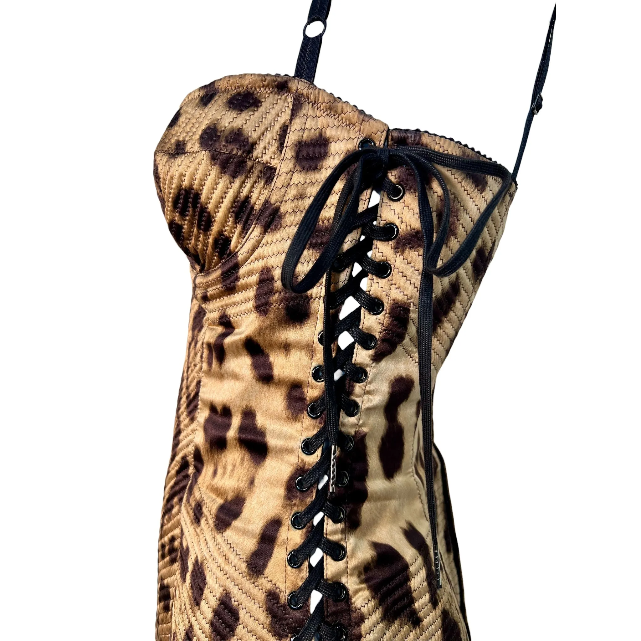 Dolce & Gabbana Y2K Iconic Silk Leopard Print Bustier Dress